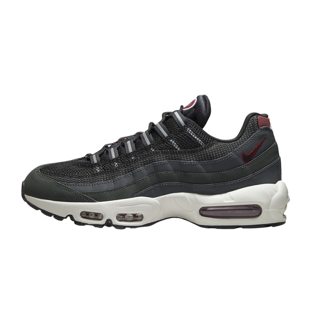 Nike Air Max 95 Essential sneakers, dark anthracite mesh with red logo and air sole