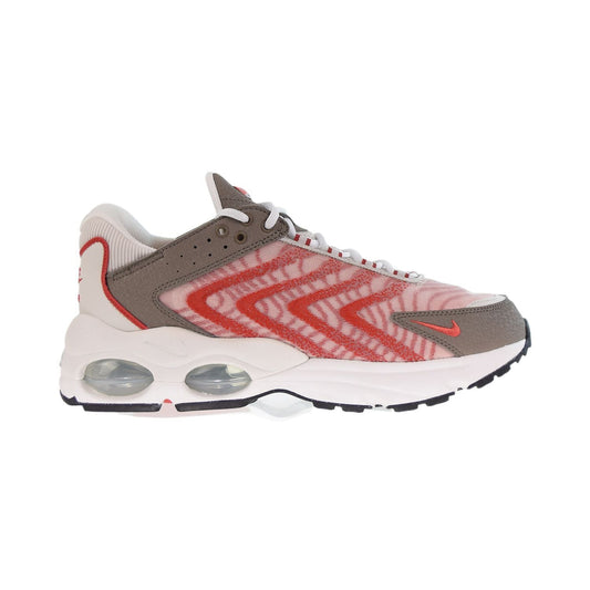 Men's Nike Air Max TW sneaker in light bone, gray suede, red patterned upper