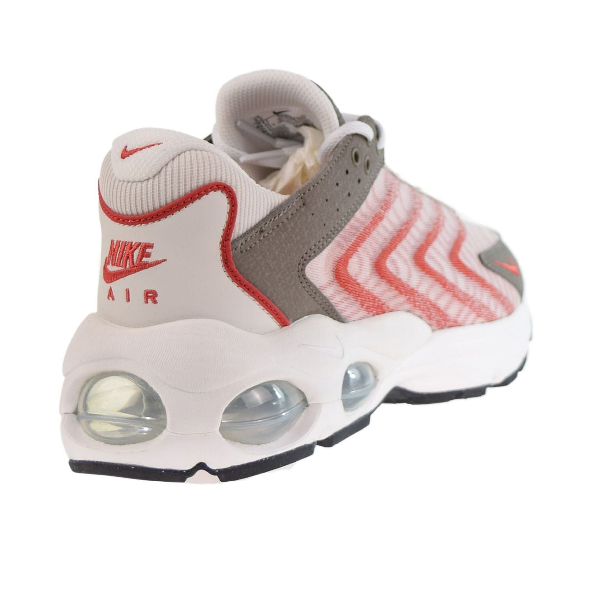 Men's Nike Air Max TW sneaker, heel view with Nike Air branding and red trim