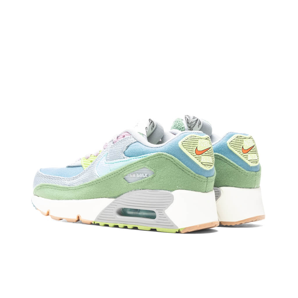 Kids' Nike Air Max 90 SE1 sneakers, mint green swoosh and Air heel unit