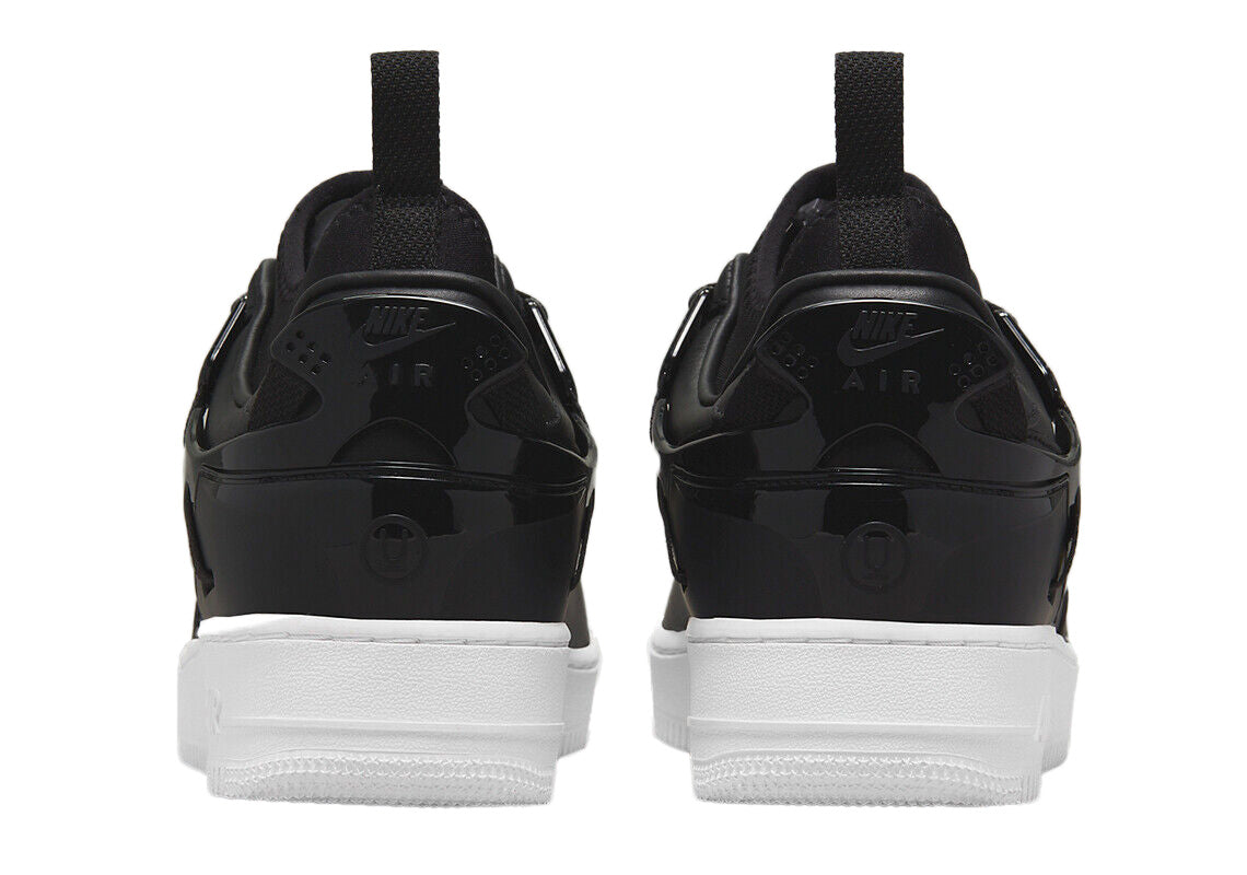 Men's Nike Air Force 1 Low SP sneakers, back view in black with white midsoles