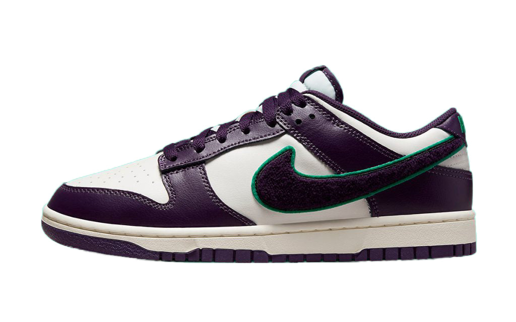 Nike Dunk Low lace-up sneaker, purple/white with green swoosh