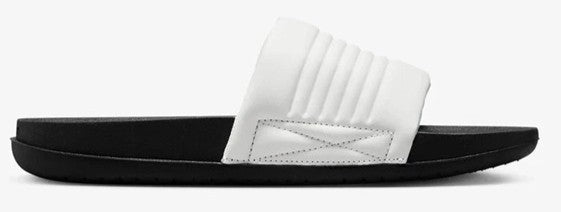 Men's Nike Offcourt slide sandal, white adjustable strap on black sole