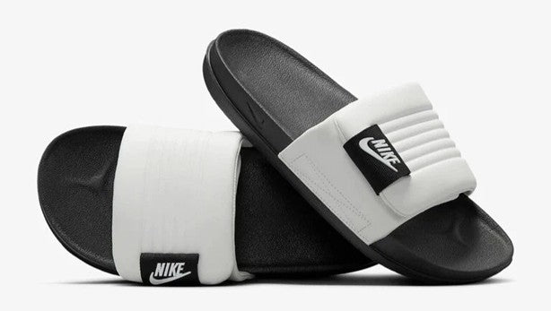 Men's Nike Offcourt slide sandal, white strap with Nike logo and black footbed