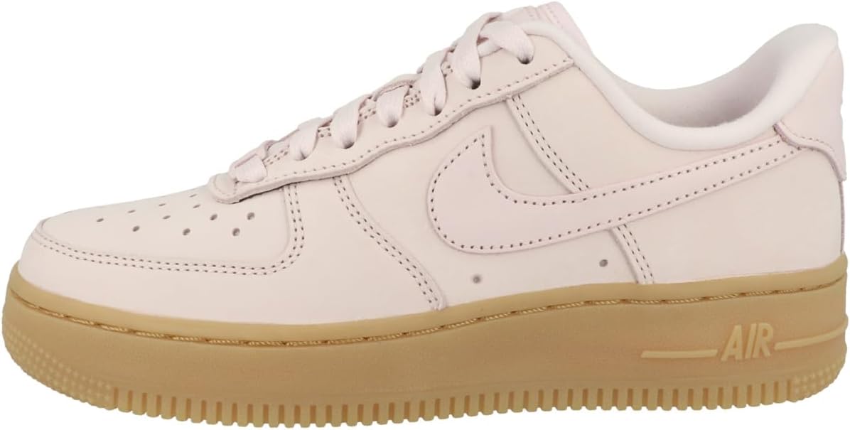Nike Air Force 1 PRM low-top sneakers, pearl pink with gum rubber outsole and lace-up