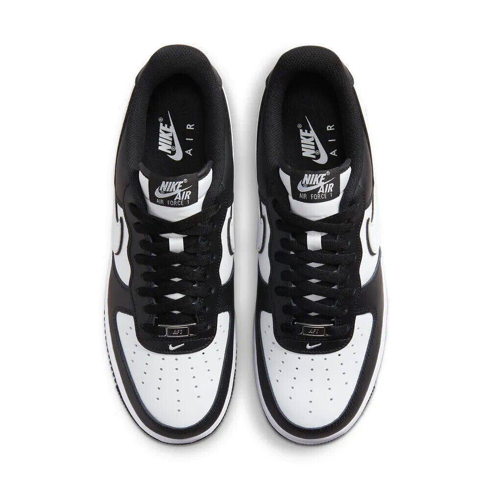 Nike Air Force 1 '07 sneakers black and white, top view of tongues with Air
