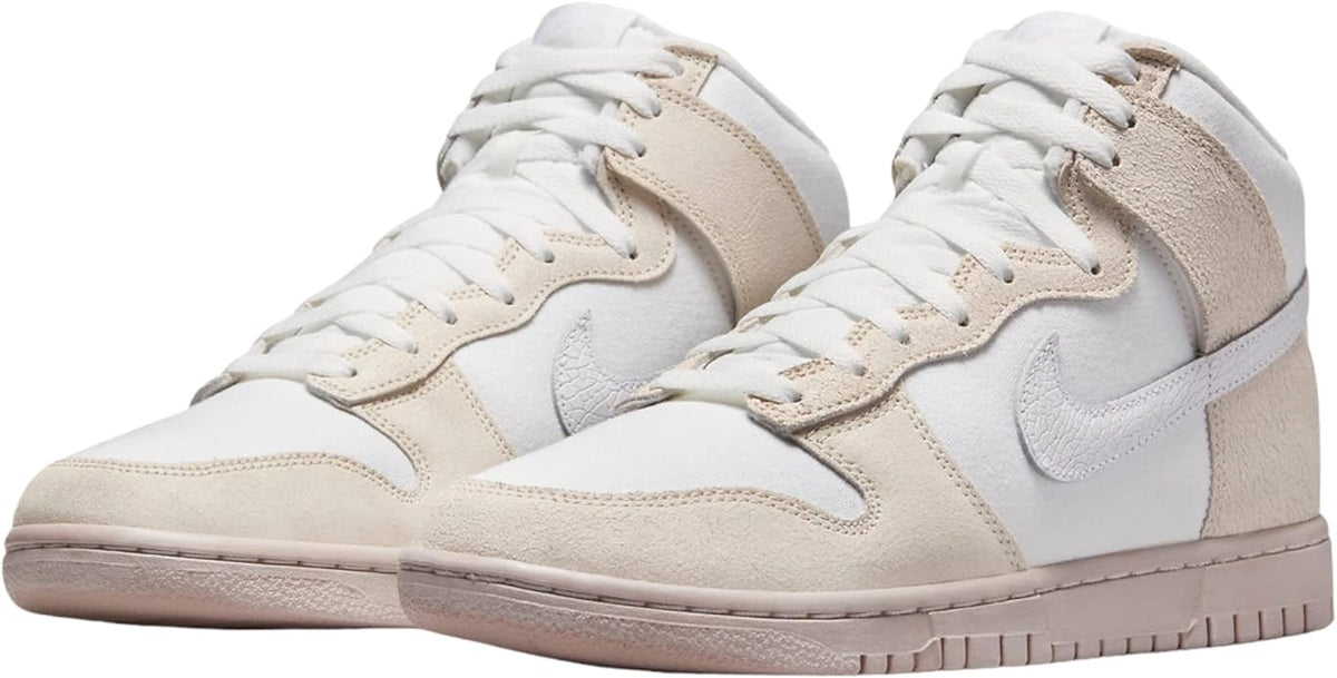 Pair of high-top sneakers in white and beige with lace-up and Nike swoosh