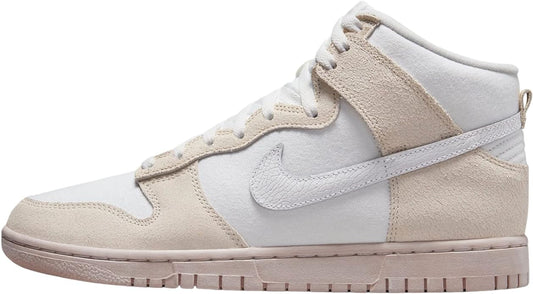 High-top sneakers in white and beige with padded collar and Nike swoosh