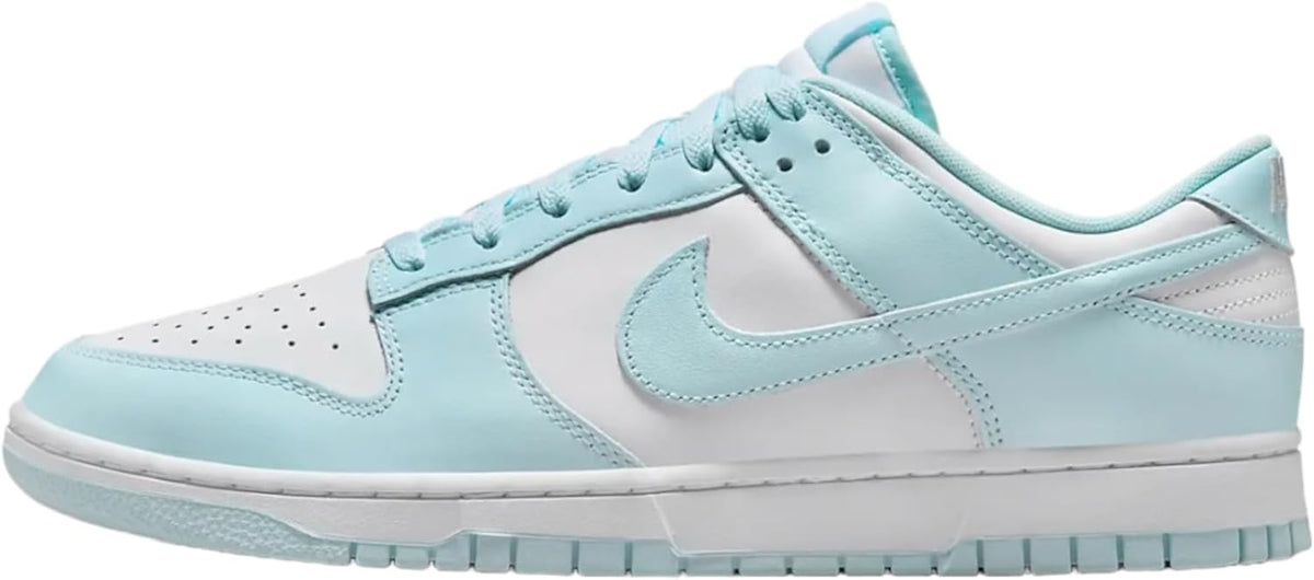 Men's Nike Dunk Low retro sneakers in white and glacier blue, side view