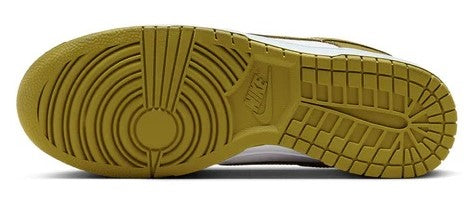 Men's Nike Dunk Low retro sneakers outsole, mossy green rubber tread with circular flex grooves
