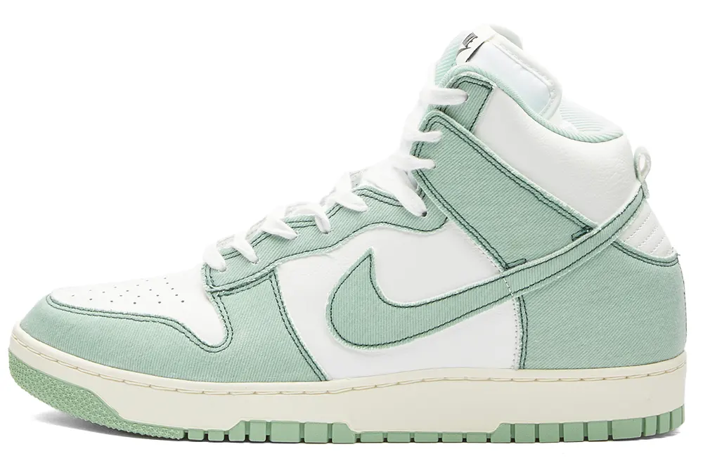 Women's Nike Dunk HI high-top sneakers in mint green canvas with white leather panels