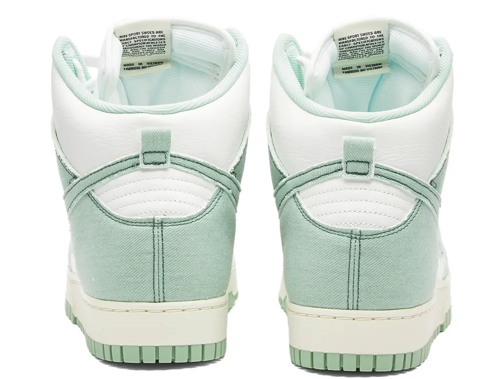 Women's Nike Dunk HI sneakers with mint green heel tab and white leather back