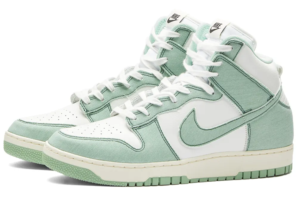 Women's Nike Dunk HI high-top sneakers with mint green suede and white Swoosh