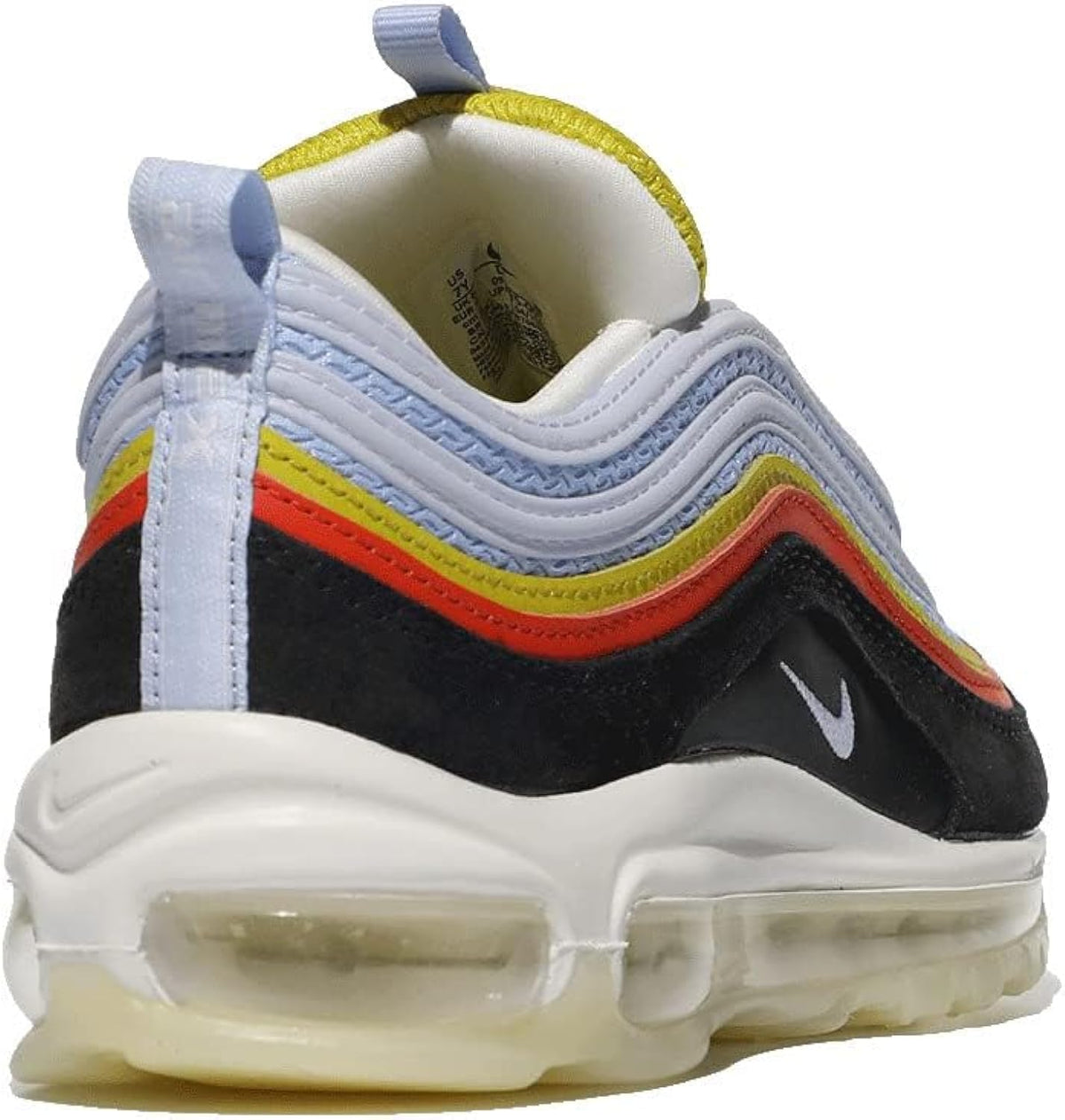 Big kid's Nike Air Max 97 sneakers, back view with lace collar and air-cushioned sole