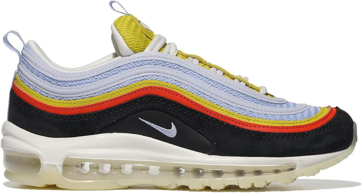 Big kid's Nike Air Max 97 sneakers, angled side profile with white midsole and visible air pods