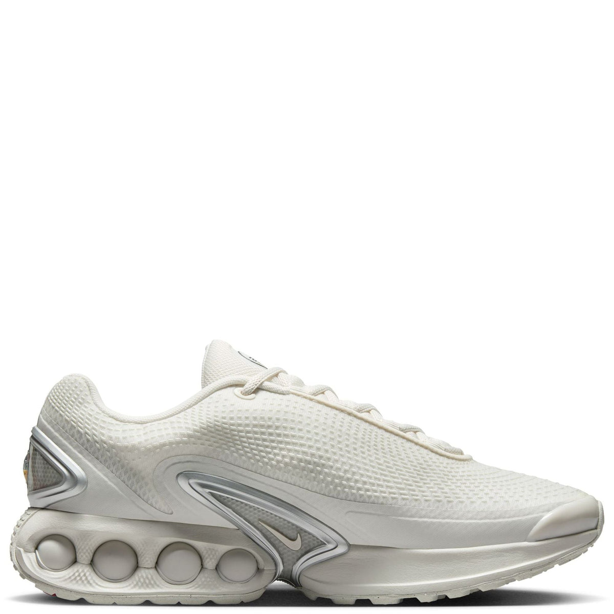 Men's Nike Air Max DN sneakers, light bone knit upper, lace-up front and gray side support