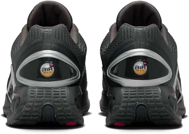 Nike Air Max DN men's heel view dark ash sneakers with Air logo and cushioned sole