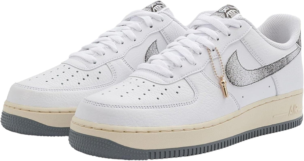 Nike Air Force 1 low-top sneakers, white with gray swoosh and gum outsole