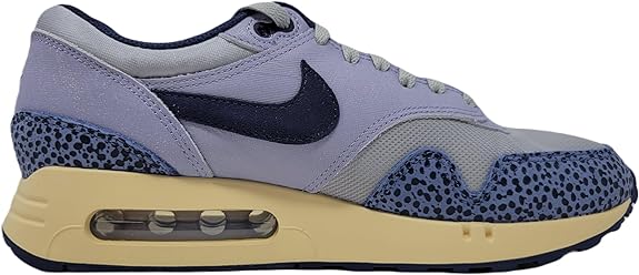 Nike Air Max 1 PRM LT men's sneaker, side view in light gray with navy swoosh