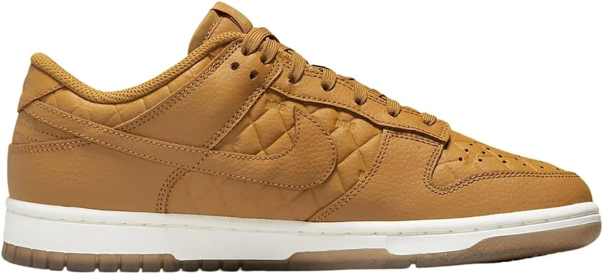 Women's Nike Dunk Low wheat leather sneakers with swoosh and perforated toe