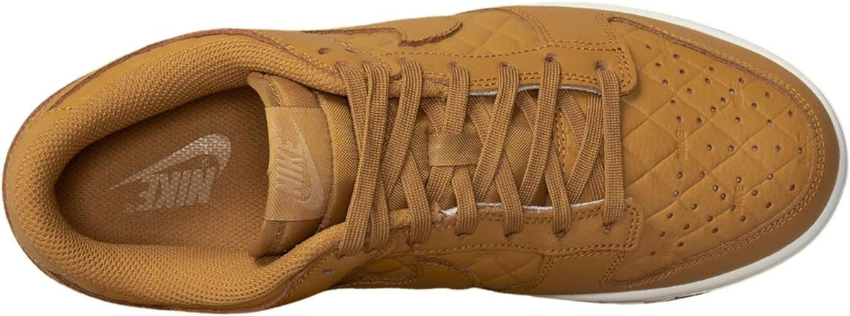 Women's Nike Dunk Low wheat leather sneakers, lace-up top and perforated toe
