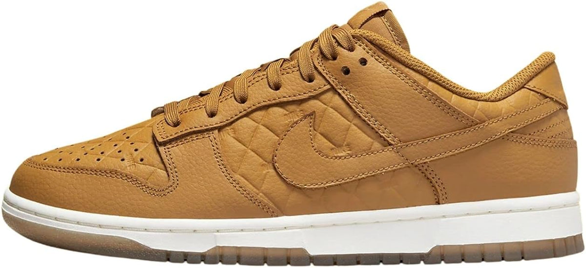 Women's Nike Dunk Low wheat leather sneakers, lace-up, white rubber sole