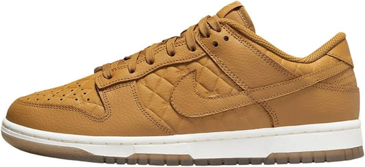 Women's Nike Dunk Low wheat leather sneakers, lace-up, white rubber sole