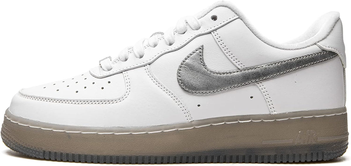 Men's Nike Air Force 1 PRM low-top sneakers, white leather with silver Swoosh