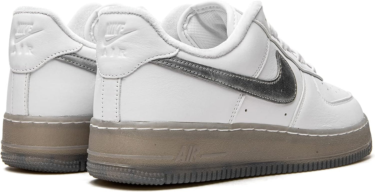 Men's Nike Air Force 1 PRM sneakers, white with silver-gray heel panel and gum sole