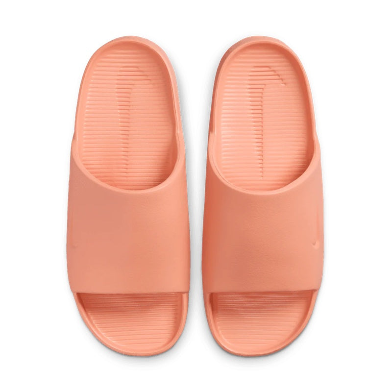 Apricot slide sandals pair view with contoured inner footbed and ridged grip sole