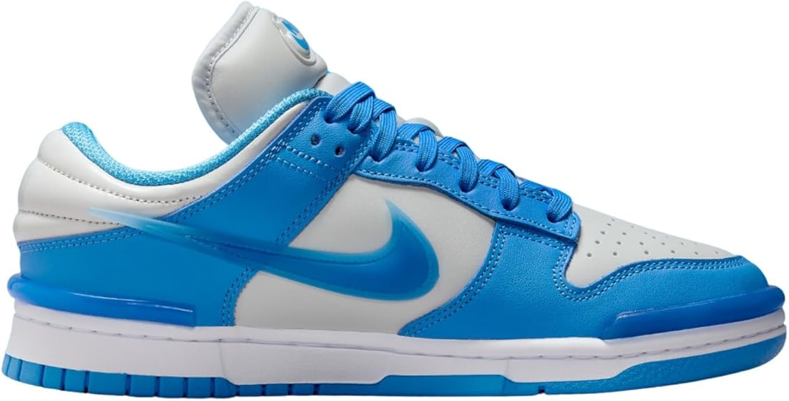 Nike Dunk Low twist sneaker with blue panels, white overlays, lace-up front