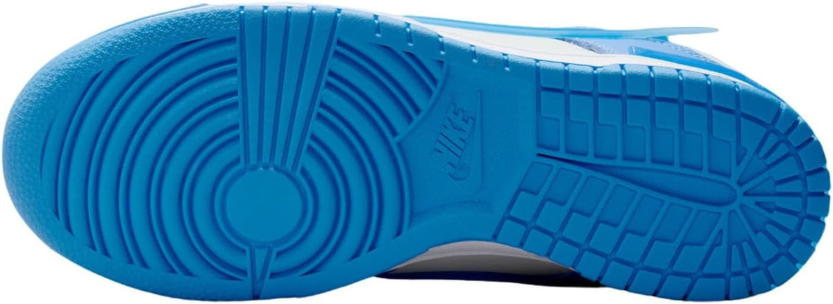 Nike Dunk Low outsole with blue rubber tread and circular logo detail