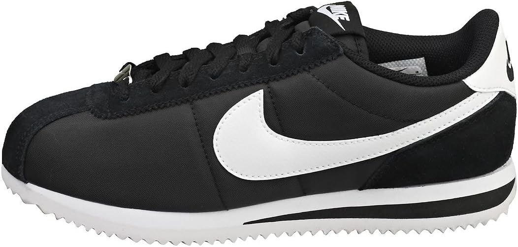 Women's Nike Cortez low-top sneakers in black with white swoosh and laces
