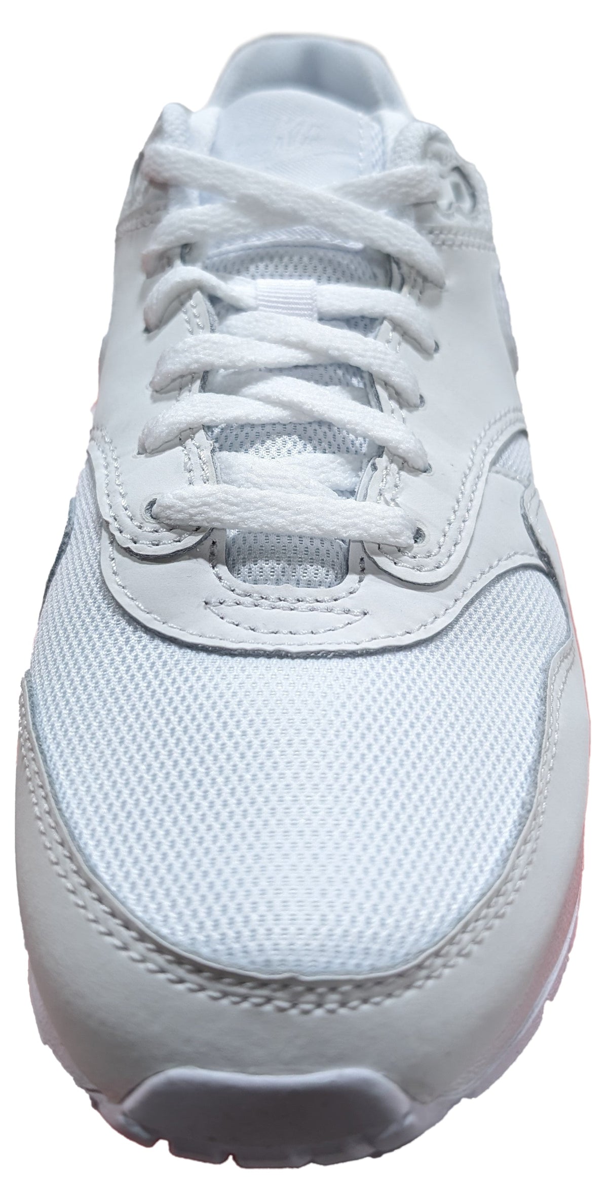 Kids' Nike Air Max 1 sneakers, white lace-up with textured knit panel and padded collar