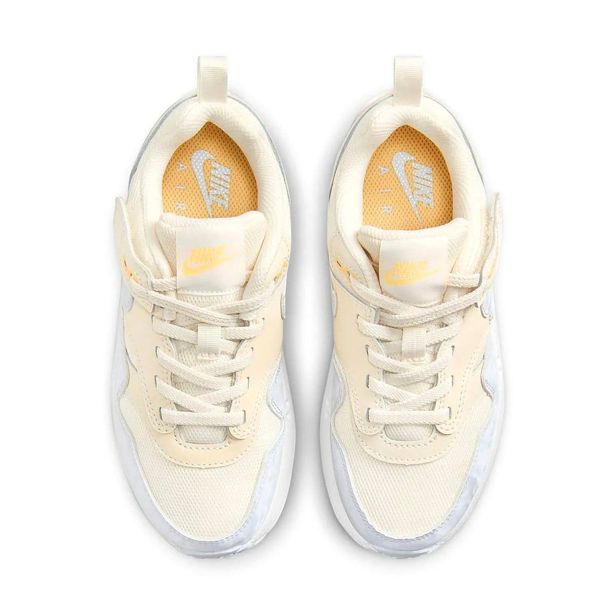 Kids Nike Air Max 1 EasyOn lace-up sneakers in pale ivory with light blue lining
