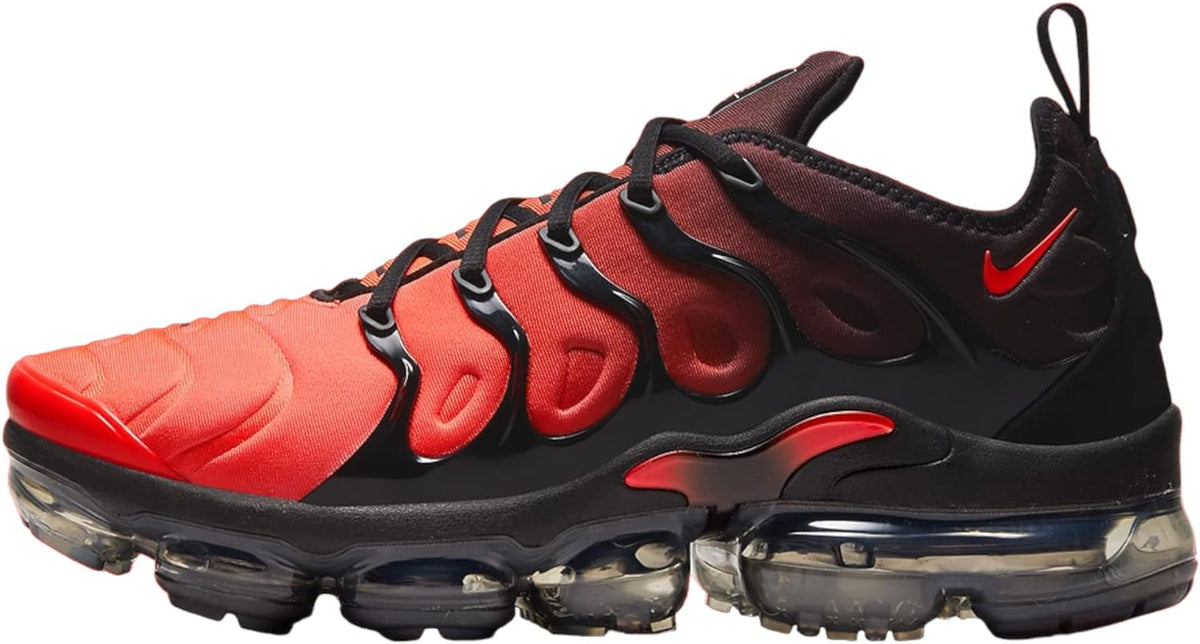 Men's Nike Air Vapormax Plus sneakers, black with bright crimson, lace-up, air sole