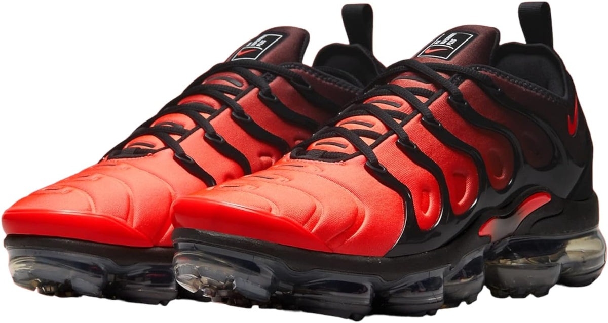 Men's Nike Air Vapormax Plus sneakers, bright crimson upper with black accents, lace-up