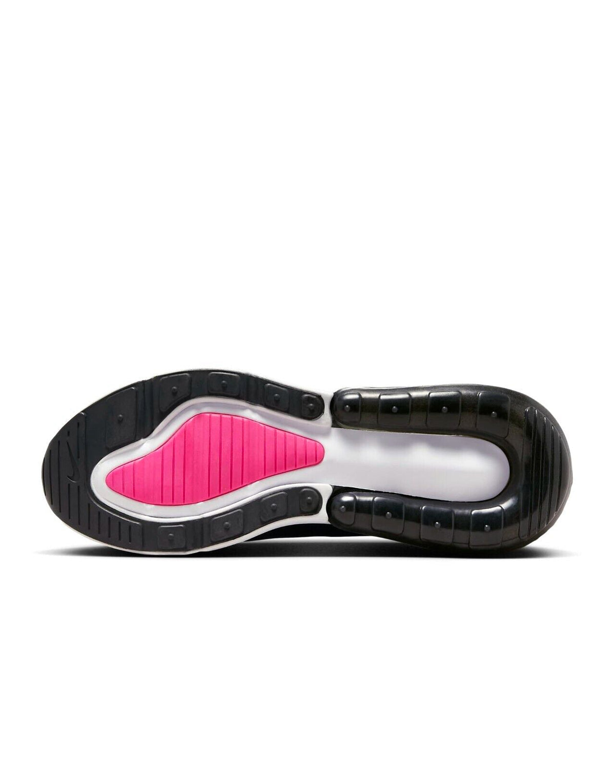Nike Air Max 270 outsole view with black tread and pink insole panel