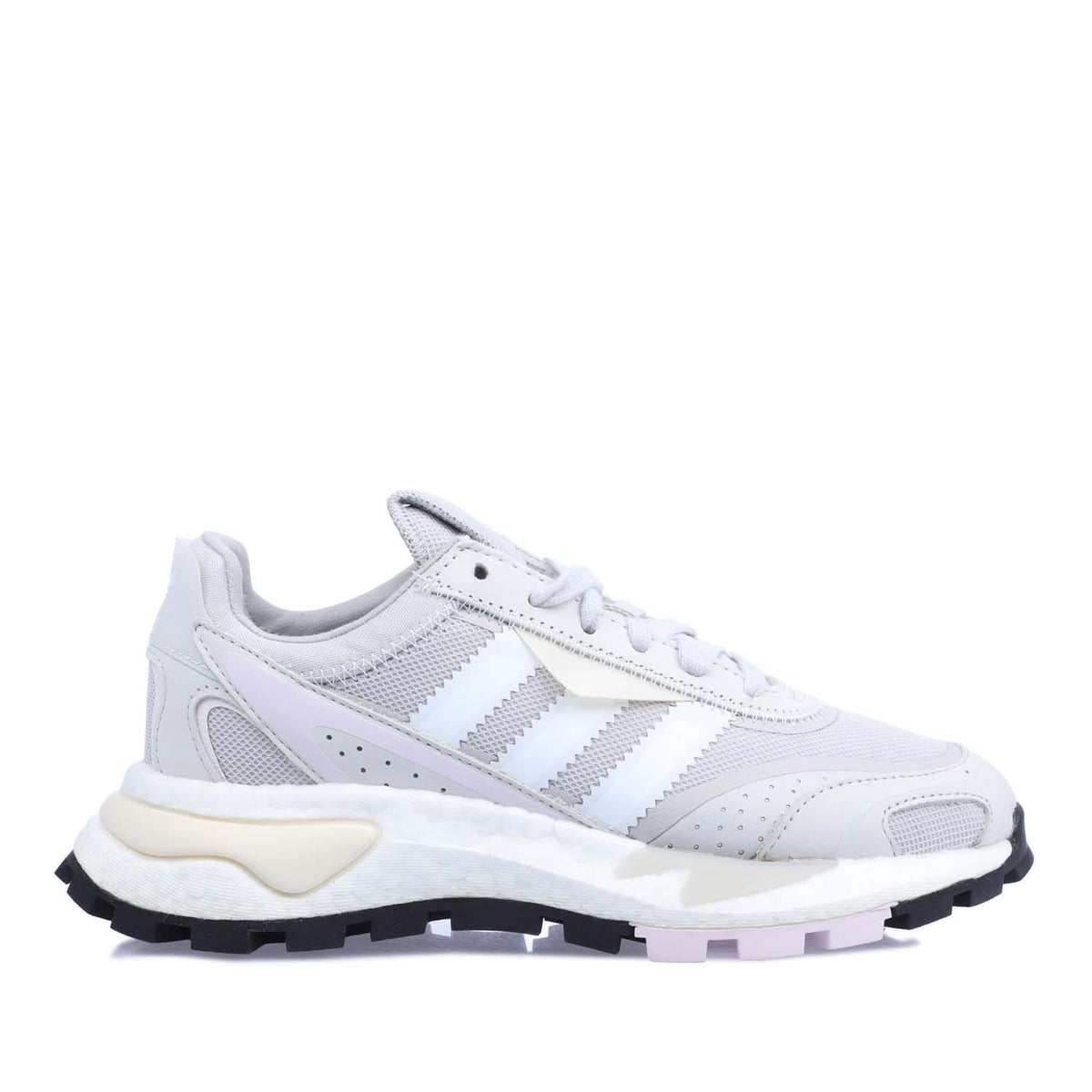 Grey adidas Originals womens trainers, lace-up with striped panels and chunky rubber sole