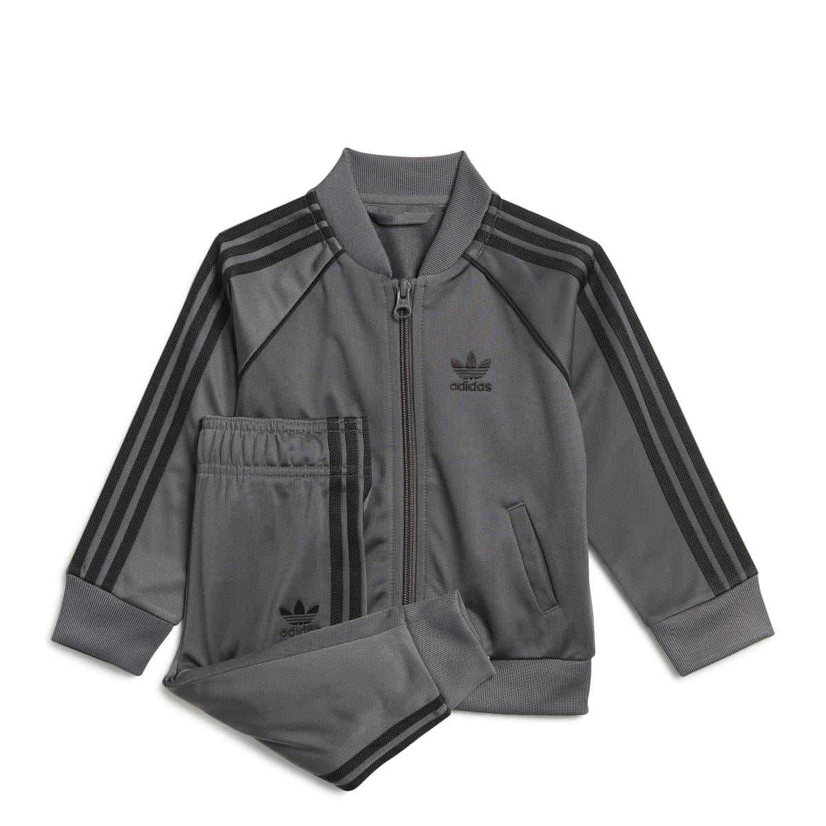 adidas Originals infants grey tracksuit set: raglan zip jacket with logo and matching joggers