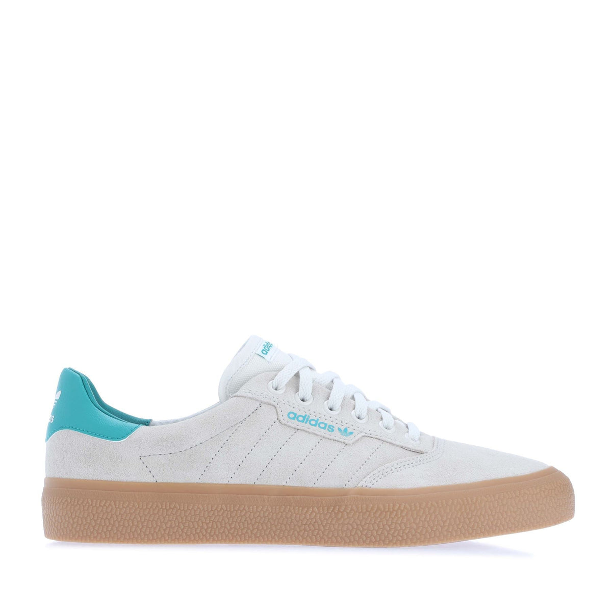 White and teal adidas 3MC low-top trainers with lace-up front and gum rubber sole