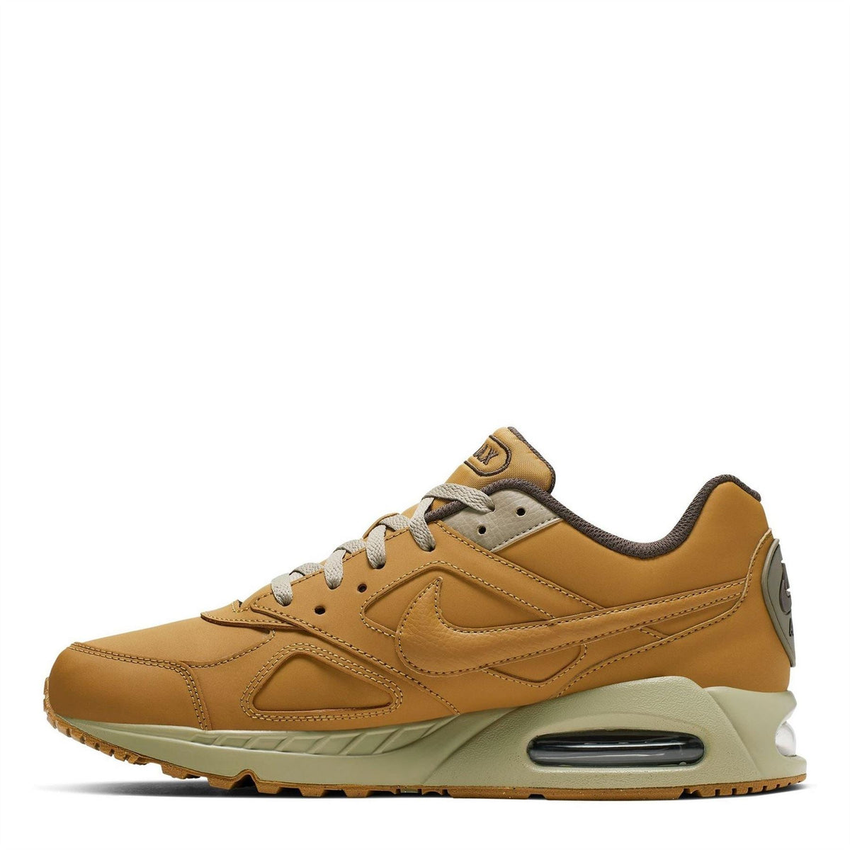 Tan lace-up trainers with swoosh and side Air window detail
