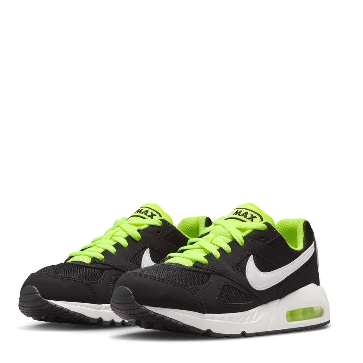 Boys' Nike Air Max Ivo sneakers, black with neon green laces, white midsole