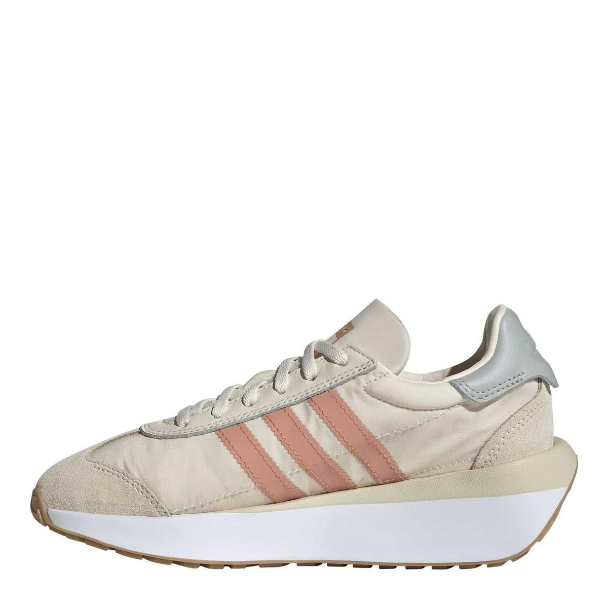 adidas Originals juniors lace-up sneakers, side view with pink Three Stripes