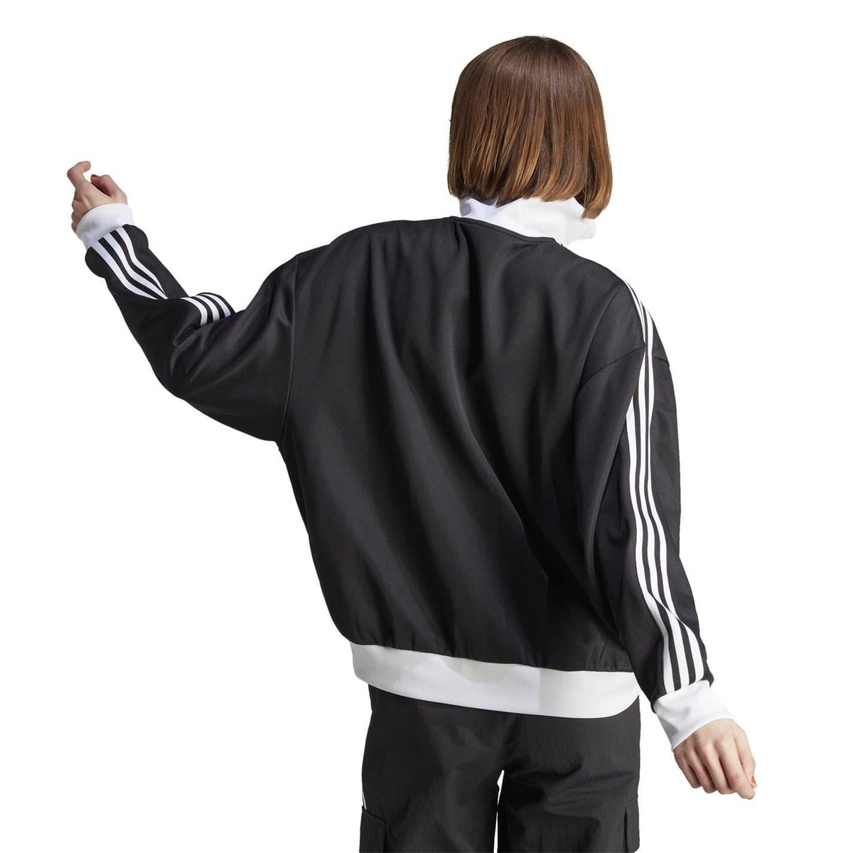 adidas Originals high neck ribbed cuff sweatshirt jacket in black with zip-up front and sporty design