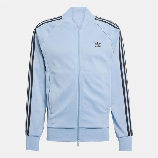 Adidas Originals Classic SST track jacket in black with white stripes, featuring a zip-up front and ribbed cuffs.