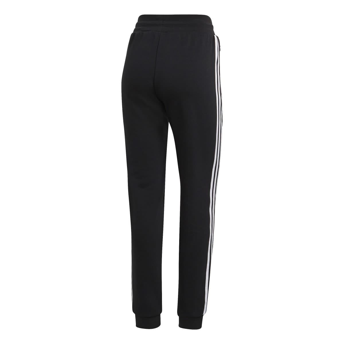 Slim cuffed joggers, black with white side stripe on back; cuffed hems