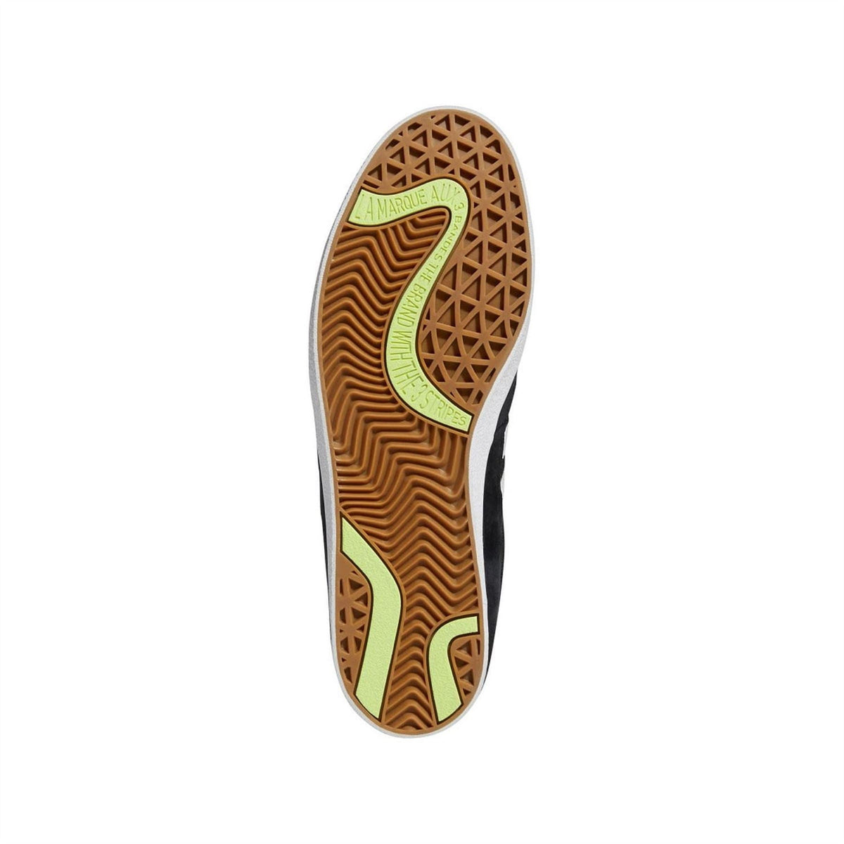 Shoe outsole for adidas Originals indoor trainer, textured tread in tan and green accents