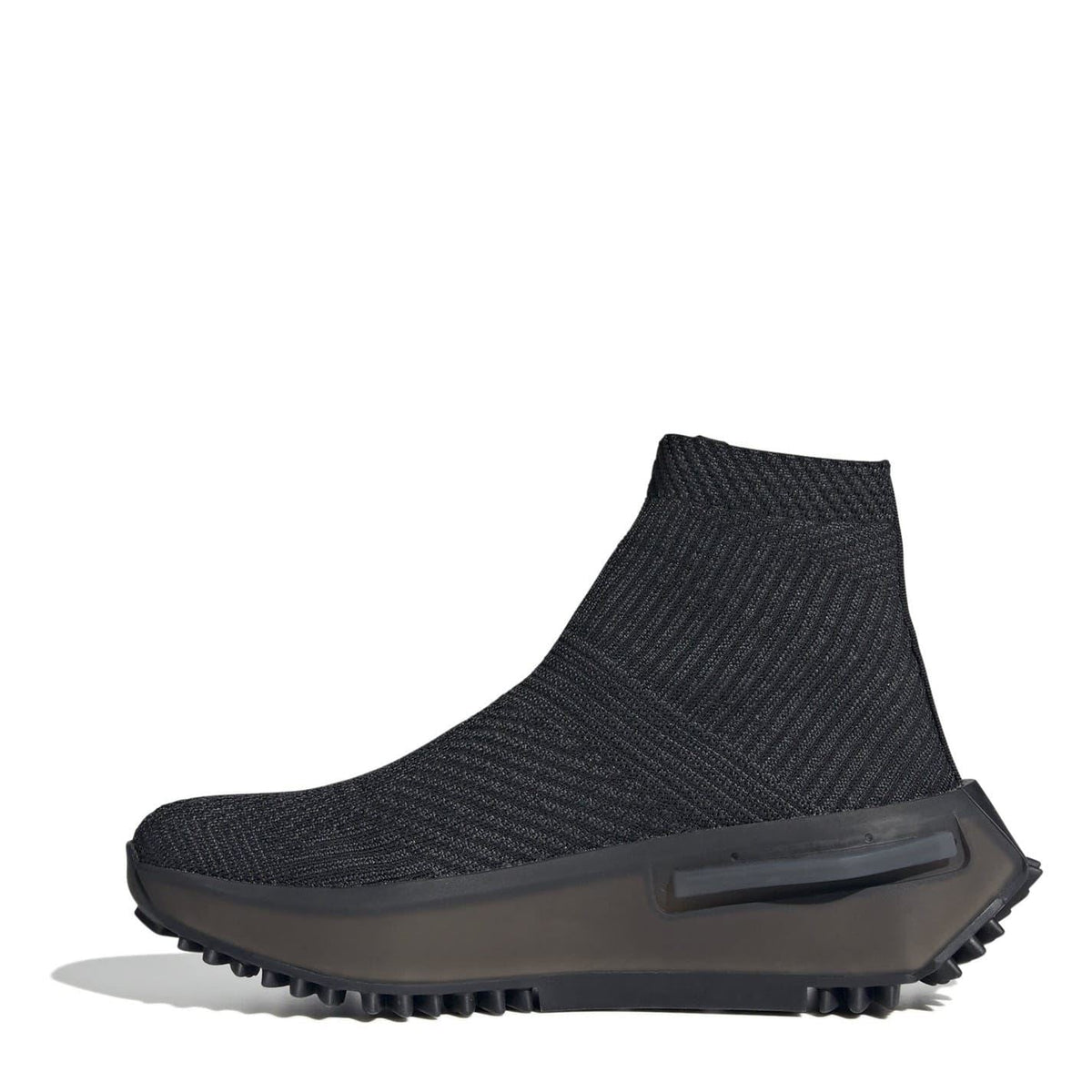 Black ankle sock trainers with elastic knit upper and thick cushioned sole