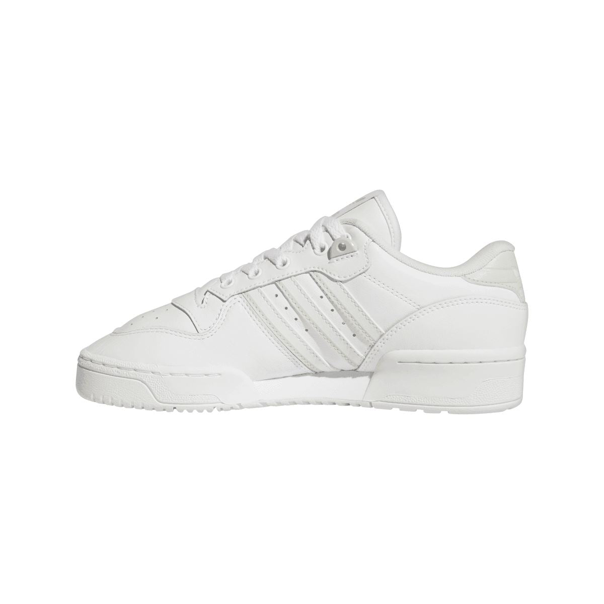 White leather-look low-top trainer with lace-up closure and side stripes